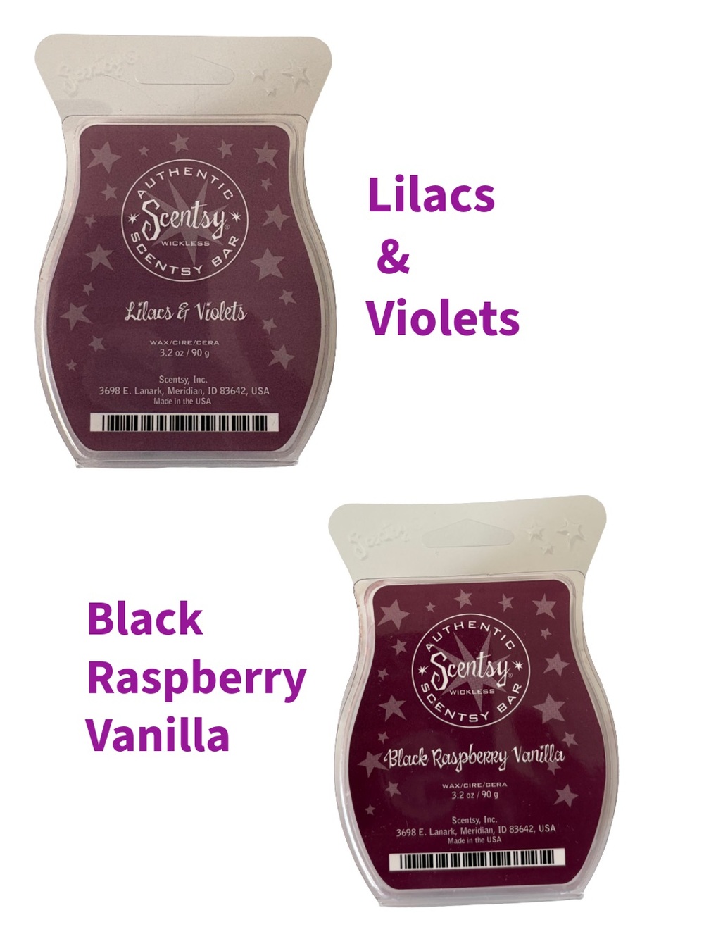 Pair of SCENTSY Wax Melts Lilacs & Violets + Black Raspberry Vanilla